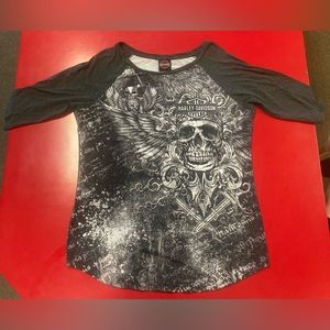 2017 Women’s Harley Davidson Skull & Wings Graphic Black Shirt 2XL